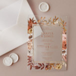 Rustic Watercolor Autumn Floral Frame Wedding Acrylic Invitations<br><div class="desc">This exquisite invitation captures the essence of autumn's beauty with its delicate floral design and warm terracotta tones. Whether you're planning a rustic outdoor ceremony or an intimate indoor gathering, this invitation sets the perfect tone for your event. Personalize this invitation with your names, wedding date, and venue details to...</div>