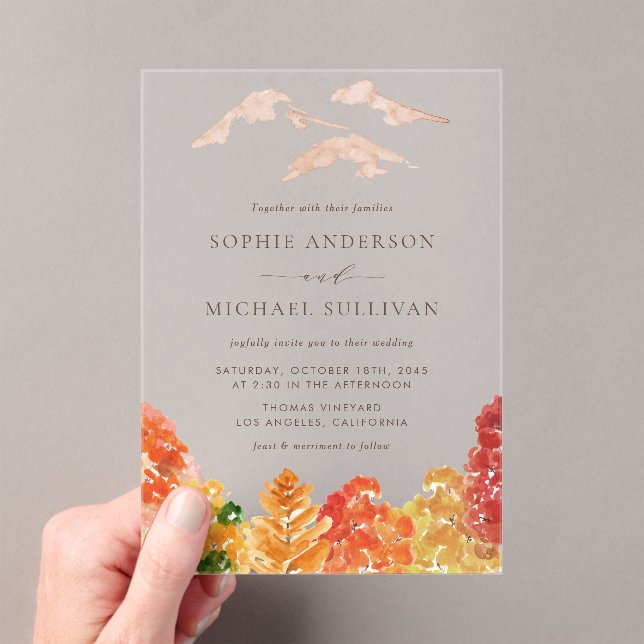 Rustic Watercolor Autumn Forest Fall Wedding  Acrylic Invitations (Insitu (Handheld))