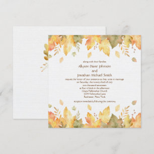 Rustic Watercolor Autumn Leaves Square 3 Invitation