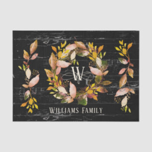 Rustic Watercolor Autumn Wreath Family Black Tissue Paper