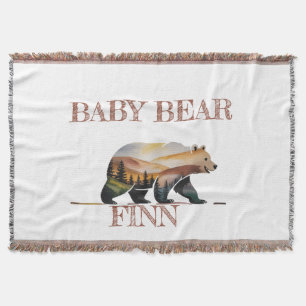 Rustic Watercolor Baby Bear Silhouette with Nature Throw Blanket