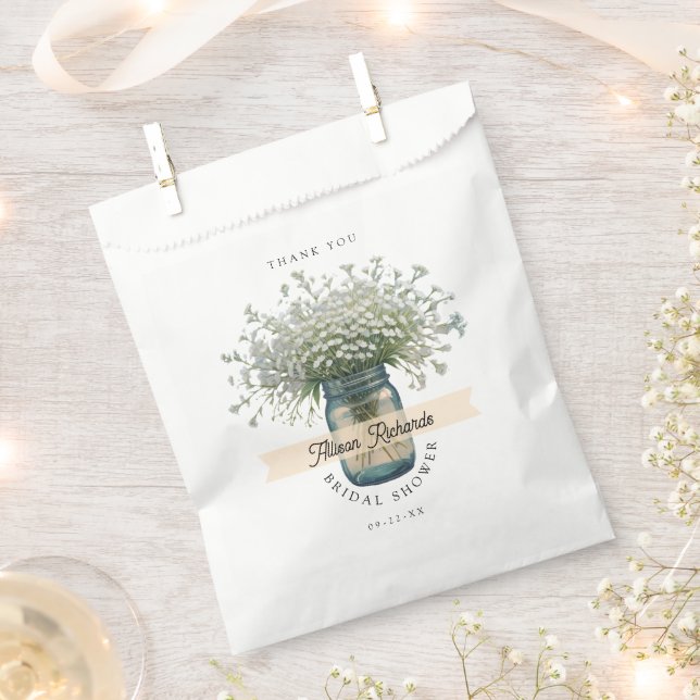 Rustic Watercolor Baby’s Breath Bridal Shower  Favour Bag (Clipped)