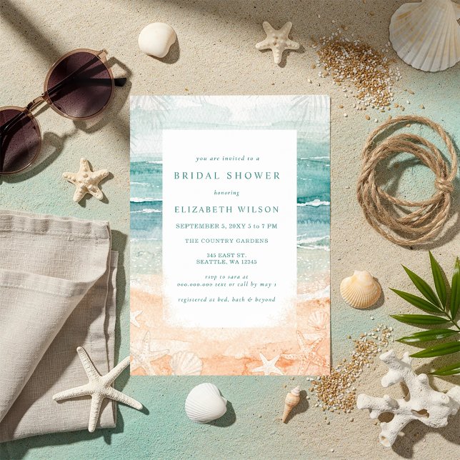 Rustic Watercolor Beach Bridal Shower Invitation (Rustic Watercolor Beach Bridal Shower Invitation)