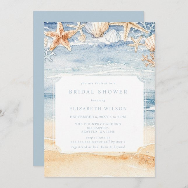 Rustic Watercolor Beach Bridal Shower Invitation (Front/Back)