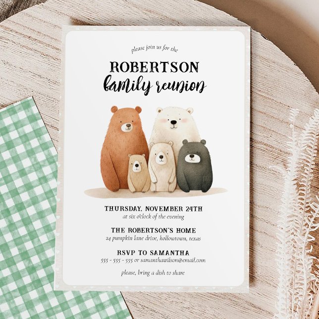Rustic Watercolor Bear Family Reunion Invitation (Creator Uploaded)