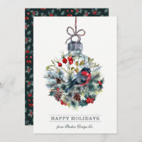 Rustic Watercolor Bird Corporate Holiday Flat Card