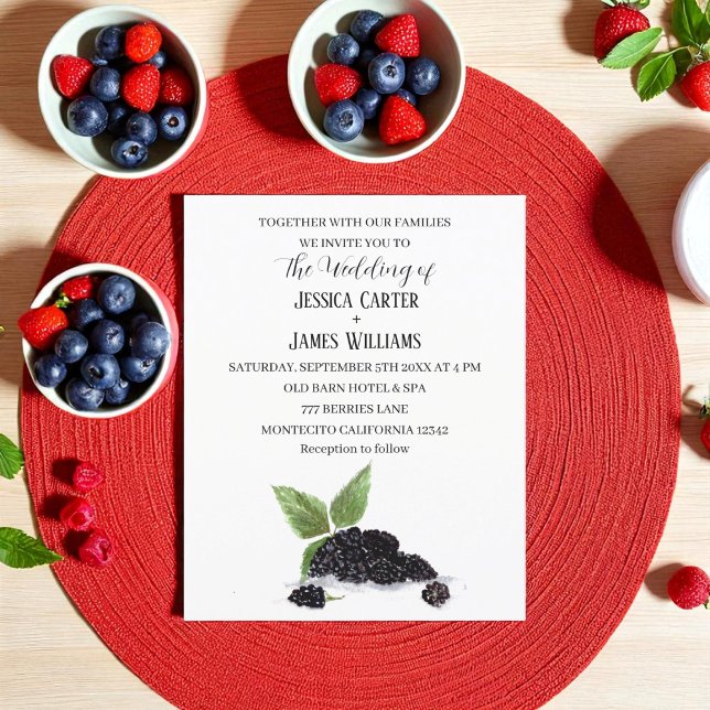 Rustic Watercolor Blackberries Wedding Invitation (Creator Uploaded)
