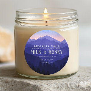 Rustic Watercolor Blue Mountain Candle Label