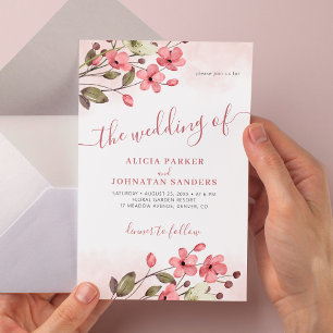Rustic watercolor blush pink floral wedding invitation