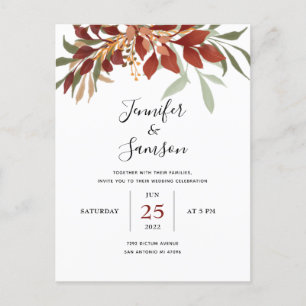 Rustic Watercolor Bohemian Fall Wedding  Announcement Postcard