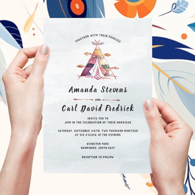 Rustic Watercolor Boho Tipi Tent Wedding Invitation (Creator Uploaded)