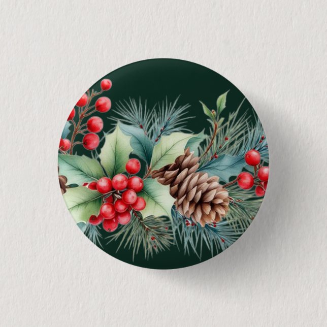 Rustic Watercolor Border 1 Inch Round Button (Front)