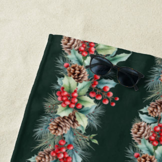 Rustic Watercolor Border Beach Towel