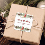 Rustic Watercolor Botanical Merry Christmas Square Sticker<br><div class="desc">These personalized Merry Christmas stickers features a watercolor botanical border at the top and bottom with pinecones,  greenery,  and berries. Please check out the collection for matching products,  and feel free to contact me through Zazzle Chat for design tweaks,  other colorways,  or even more matching products.</div>