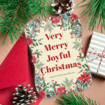 Rustic watercolor botanical red non-photo holiday card<br><div class="desc">Rustic modern nonphoto winter botanical Very Merry Joyful Christmas trendy bold typography script holiday card with red burgundy and sage green borders of pine cones, berries, boughs, and foliage on a pale yellow cream background. Easy to personalize with your text and signature! You can use the reverse side to add...</div>