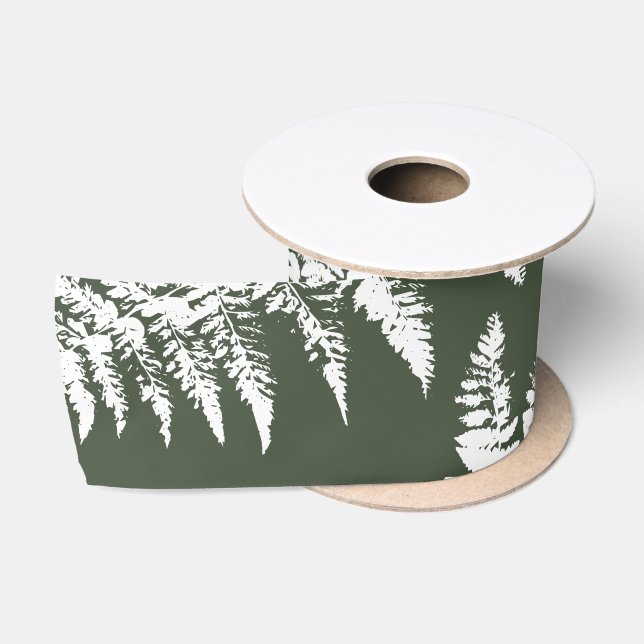 Rustic Watercolor Botanical Wild Fern Satin Ribbon (Spool)