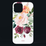 Rustic Watercolor Botanical with Your Monogram iPhone 12 Pro Case<br><div class="desc">Beautifully feminine with rustic charm, this trendy botanical design features a bouquet of watercolor roses, mixed flowers and greenery in a trendy colour scheme of burgundy, pink and russet orange with trailing greenery. A text template is included to personalize this design with your desired monogram initials, name or other desired...</div>