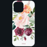 Rustic Watercolor Botanical with Your Monogram iPhone 12 Pro Max Case<br><div class="desc">Beautifully feminine with rustic charm, this trendy botanical design features a bouquet of watercolor roses, mixed flowers and greenery in a trendy colour scheme of burgundy, pink and russet orange with trailing greenery. A text template is included to personalize this design with your desired monogram initials, name or other desired...</div>