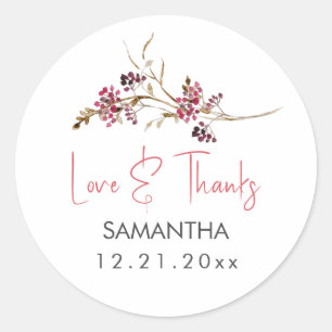 Rustic Watercolor Bridal Shower Thank You Classic Round Sticker