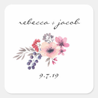 Rustic Watercolor Bride & Groom Wedding Sticker