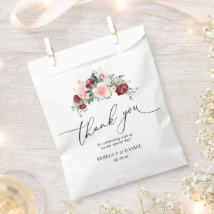 Rustic Watercolor Burgundy Blush Floral Wedding Favour Bag