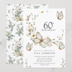 Rustic Watercolor Butterfly 60th Birthday Party Invitation