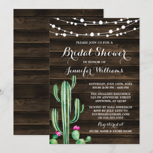 Rustic Watercolor Cactus Barn Wood Bridal Shower Invitation