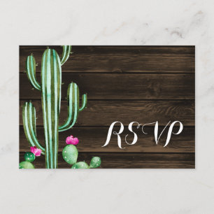 Rustic Watercolor Cactus Barn Wood RSVP Card