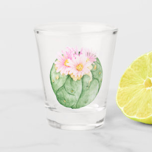 Rustic Watercolor Cactus Pink Flowers Shot Glass