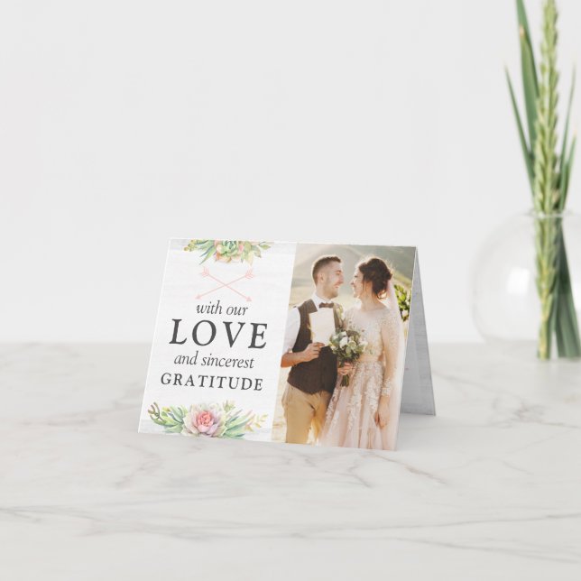 Rustic Watercolor Cactus Wedding Thank You 4-Photo Card (Front)