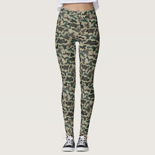 Rustic Watercolor Camouflage Pattern Leggings (Front)