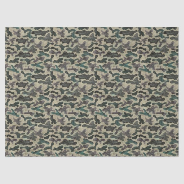 Rustic Watercolor Camouflage Pattern Tissue Paper (Front)