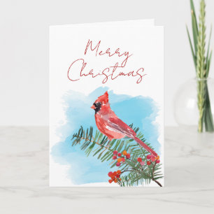Rustic Watercolor Cardinal Christmas Card