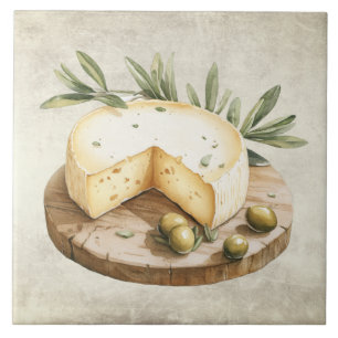 Rustic Watercolor Cheese Board Olives Italian Tile