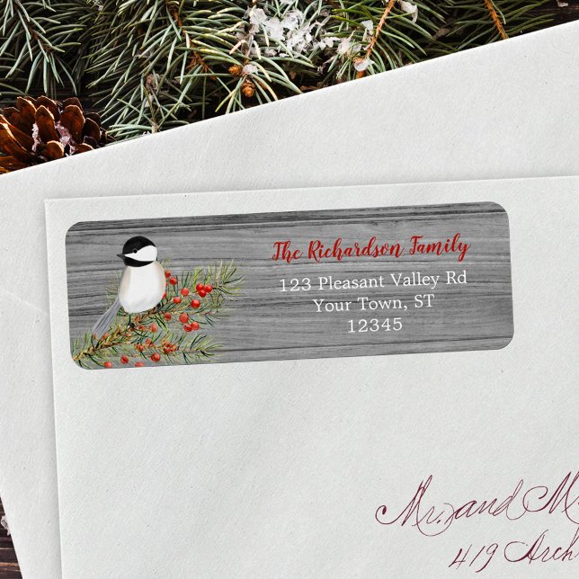 Rustic Watercolor Chickadee Noël Retour Addre (Créateur téléchargé)