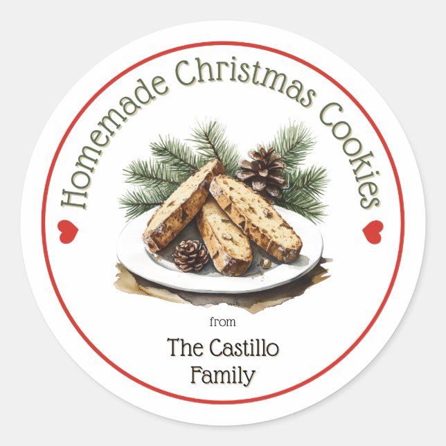 Rustic Watercolor Christmas Cookie Classic Round Sticker (Front)
