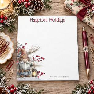 Rustic Watercolor Christmas Gnome Personalized Notepad