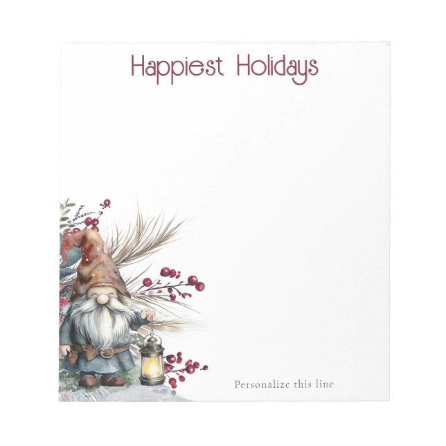 Rustic Watercolor Christmas Gnome Personalized Notepad (Front)
