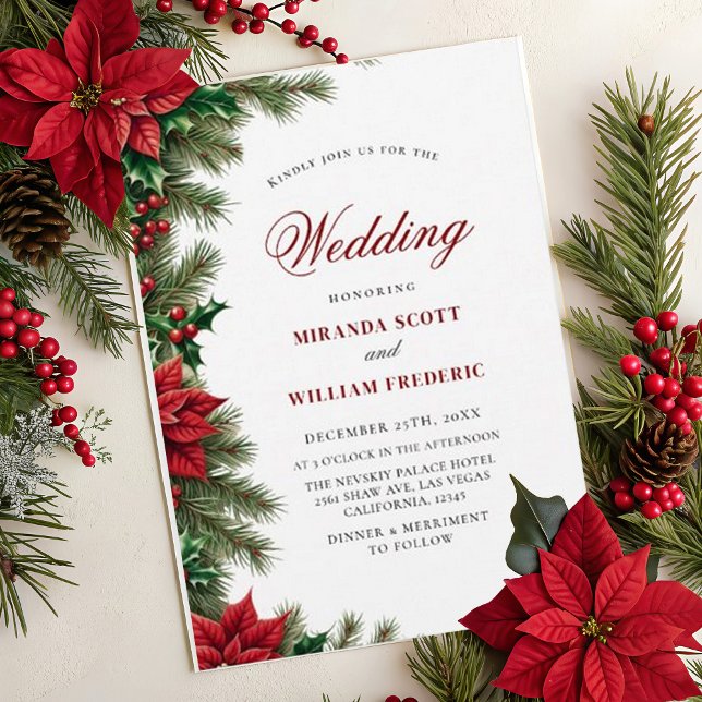 Rustic Watercolor Christmas Red Floral Wedding Invitation (Creator Uploaded)