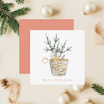 Rustic Watercolor Christmas Tree Card<br><div class="desc">Rustic Watercolor Christmas Tree Note Card A simple, modern and stylish holiday botanical Christmas tree design. The back side of this note card is pastel orange and has a customizable message. Personalize this card with your family's last name. Perfect to use as a gift tag or attach to the homemade...</div>