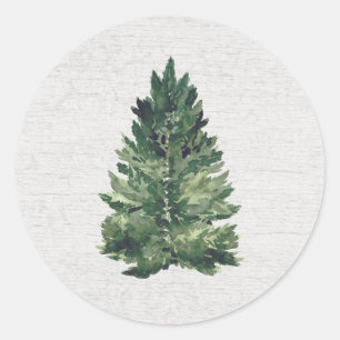 Rustic Watercolor Christmas Tree Classic Round Sticker