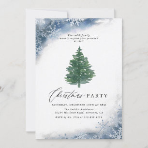 Rustic Watercolor Christmas Tree Holiday Party Invitation