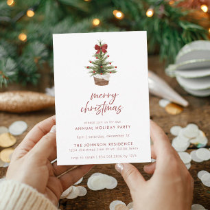 Rustic Watercolor Christmas Tree Holiday Party Invitation