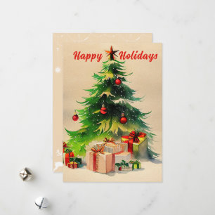 Rustic Watercolor Christmas Tree Photo Postcard