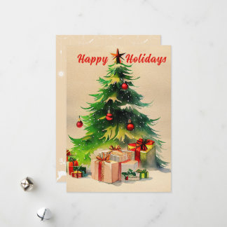 Rustic Watercolor Christmas Tree Photo Postcard