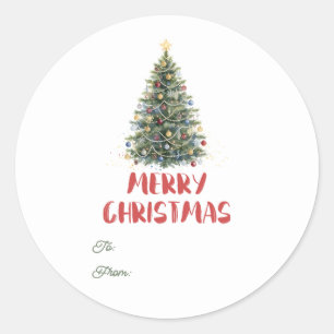 Rustic Watercolor Christmas Tree Xmas Holidays Classic Round Sticker