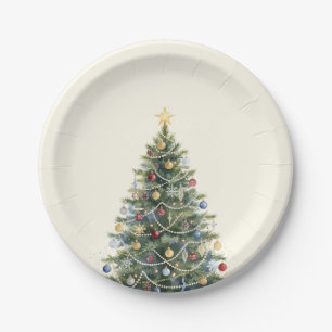 Rustic Watercolor Christmas Tree Xmas Holidays Paper Plate