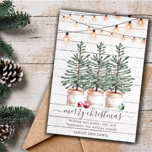 Rustic Watercolor Christmas Trees Holiday Card