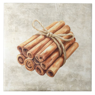 Rustic Watercolor Cinnamon Sticks Twine Tile