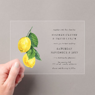 Rustic Watercolor Citrus Lemon Wedding Acrylic Invitations